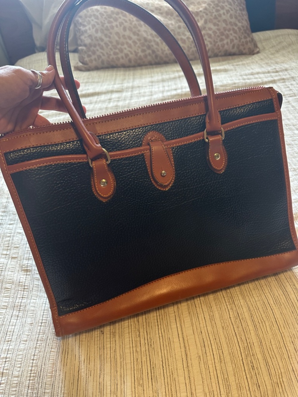 Classic Dooney & Bourke Black & Brown Pebble Leather Satchel - Picture 6 of 12
